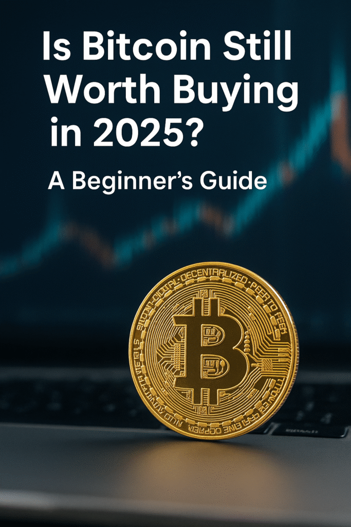a bitcoin. with text, Is bitcoin still worth Buying 2025.