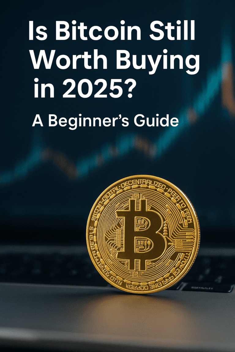 a bitcoin. with text, Is bitcoin still worth Buying 2025.